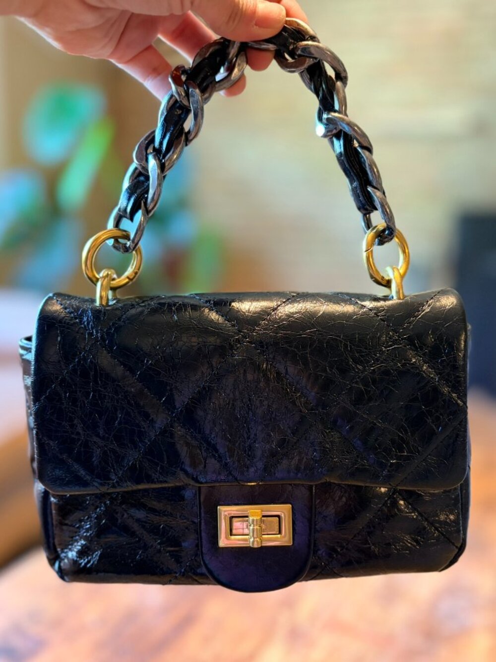 NWT Black Leather Two-Way Bag